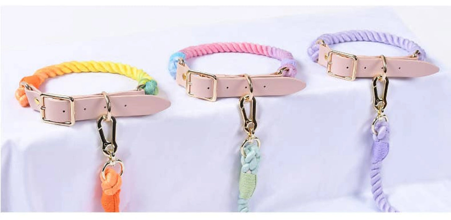 Luxe Royal Leather Rope Leash and Collar Set - Size: | Pack Of: 1