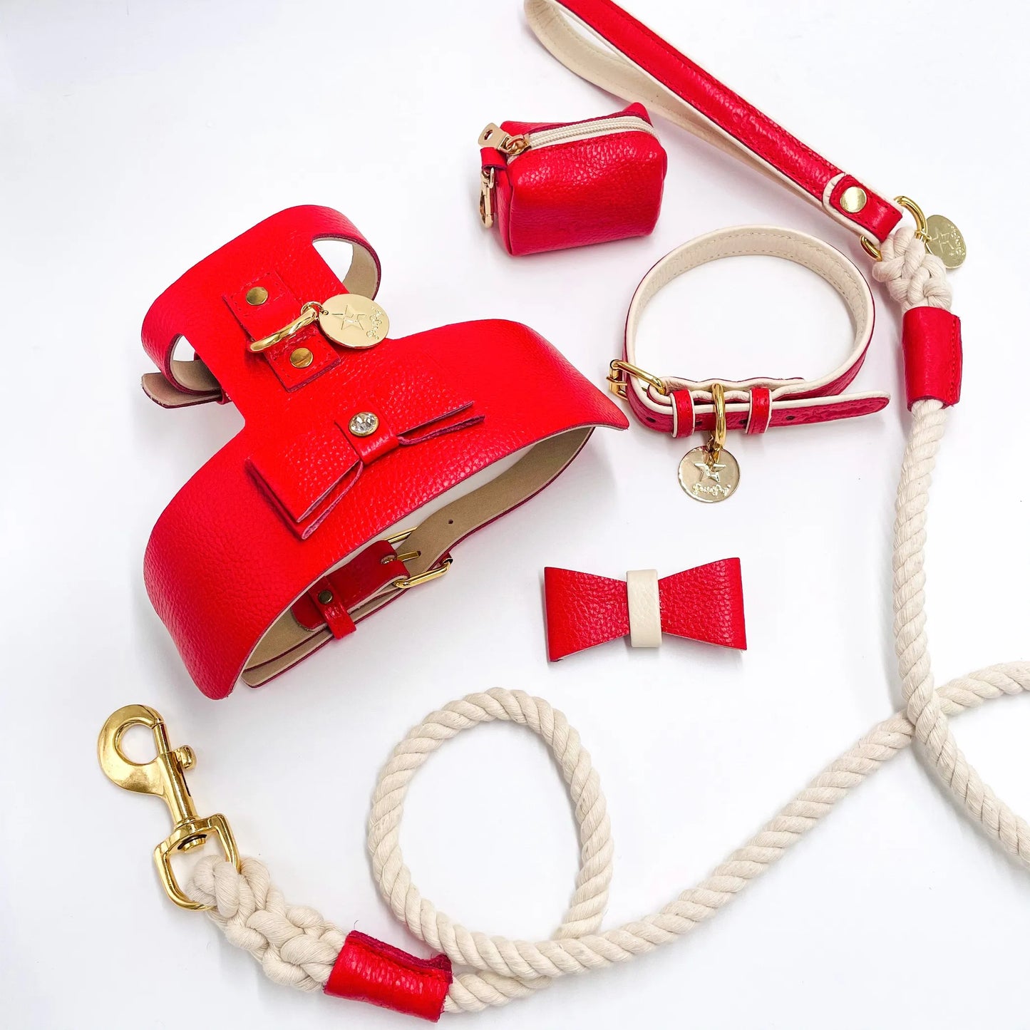 Genuine Leather Dog Harness with  Swarovski Jewel Embellishment