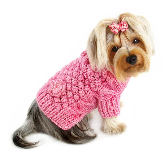 Pink Bobble Stitch Turtleneck Hand Knit Sweater